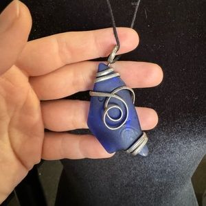 Handmade // Blue Beach Glass and Wire Necklace
